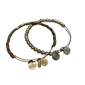 Alex and Ani 2 Gold Tone Beaded Bracelets Adjustable